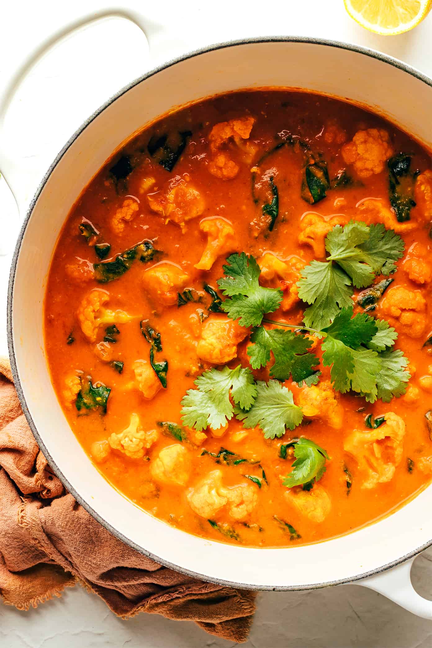 Butter Chicken and Cauliflower in Pot with Cilantro