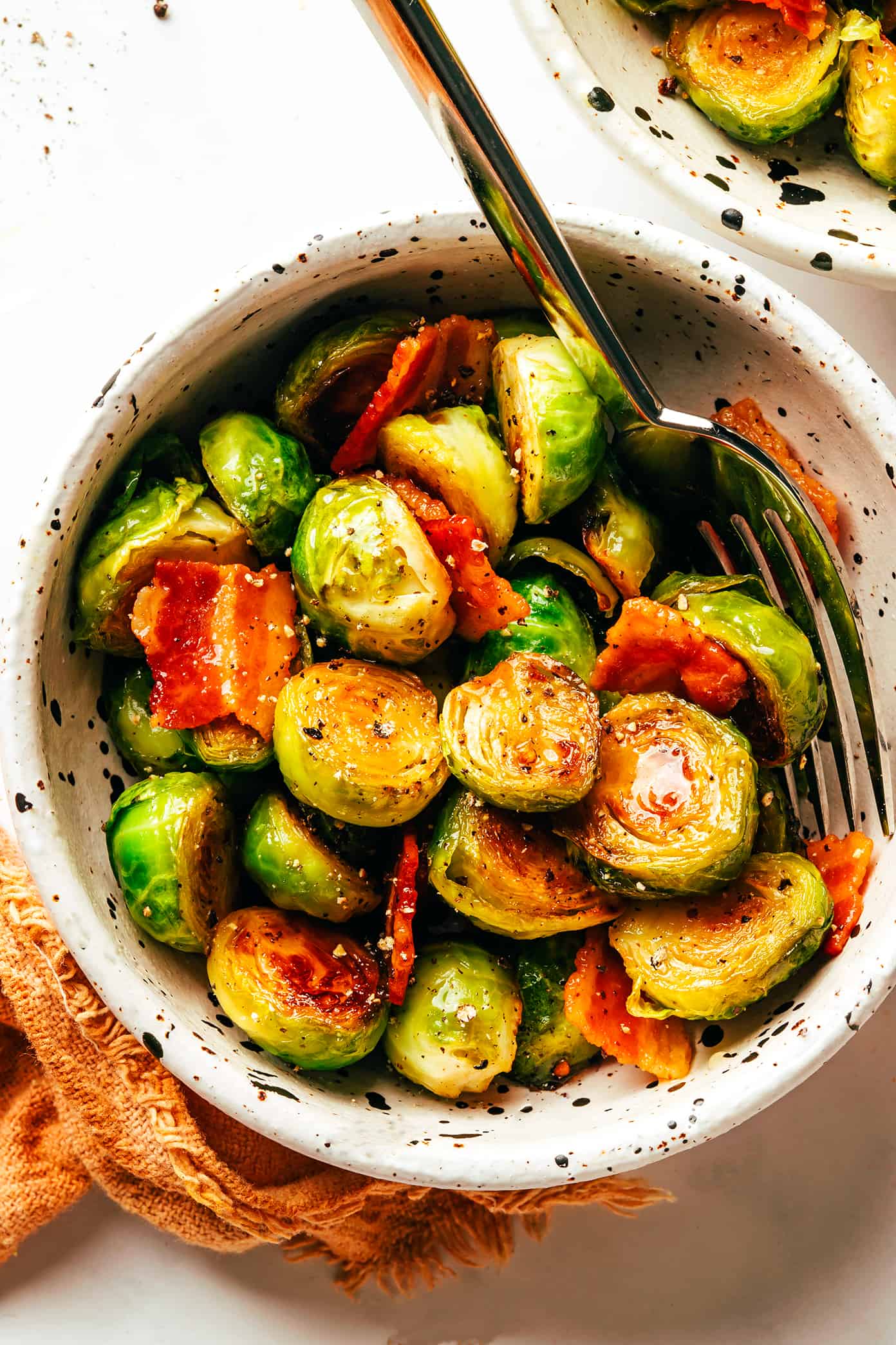 Bacon Brussels Sprouts with Hot Honey in Bowl