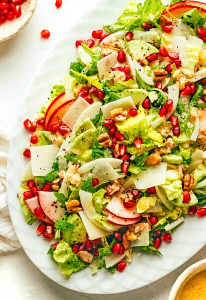Favorite Holiday Green Salad (with Pomegranate, Apple, Walnut, Avocado and Parmesan)