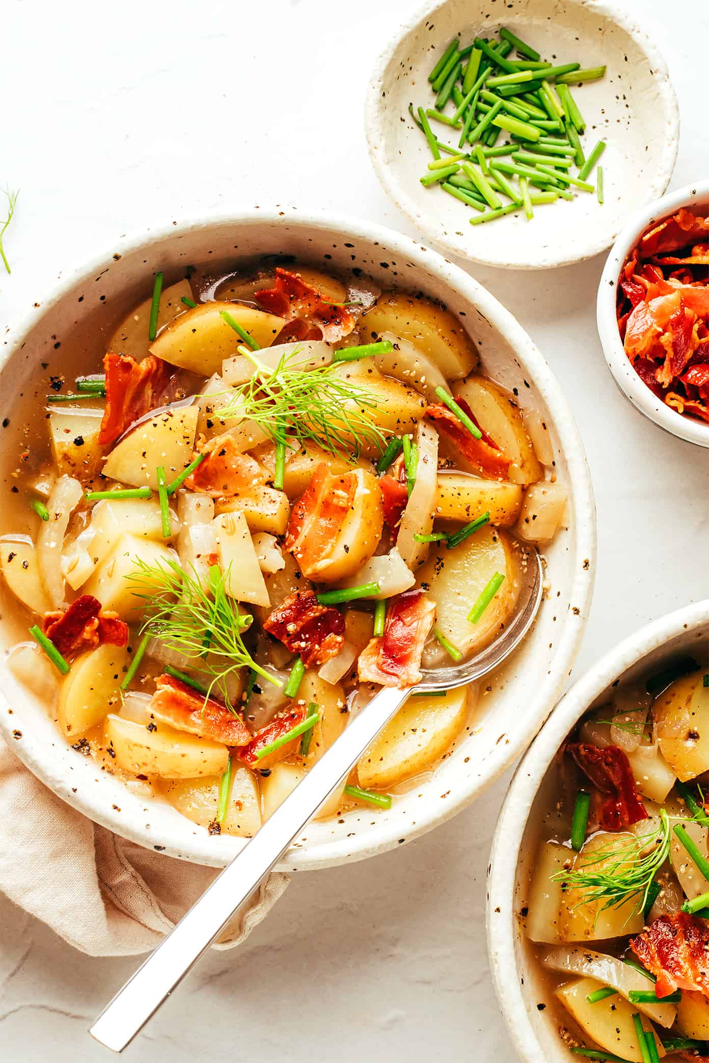 Potato Bacon Fennel Soup in Serving Bowls