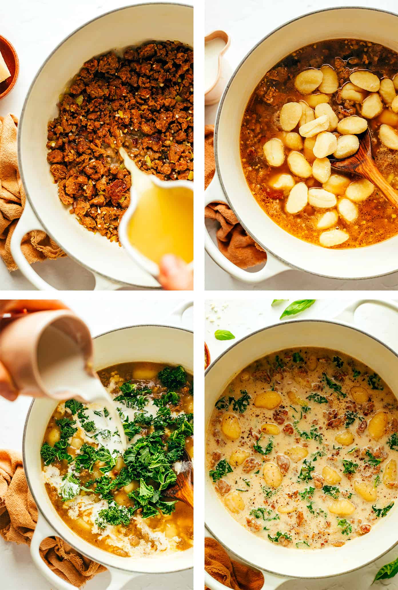 Step by step photos showing how to make zuppa toscana