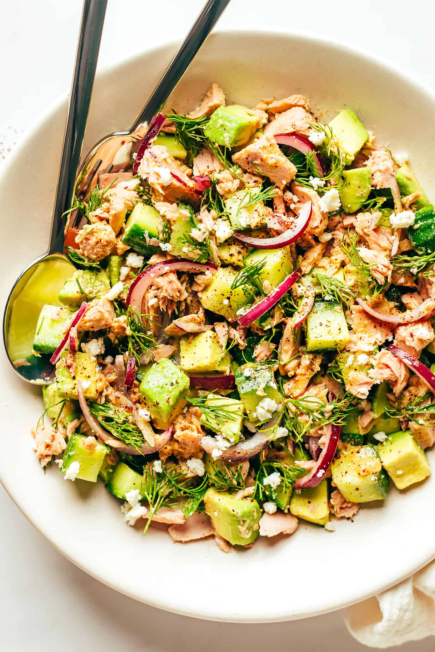 Tuna Avocado Salad with Dill In Bowl