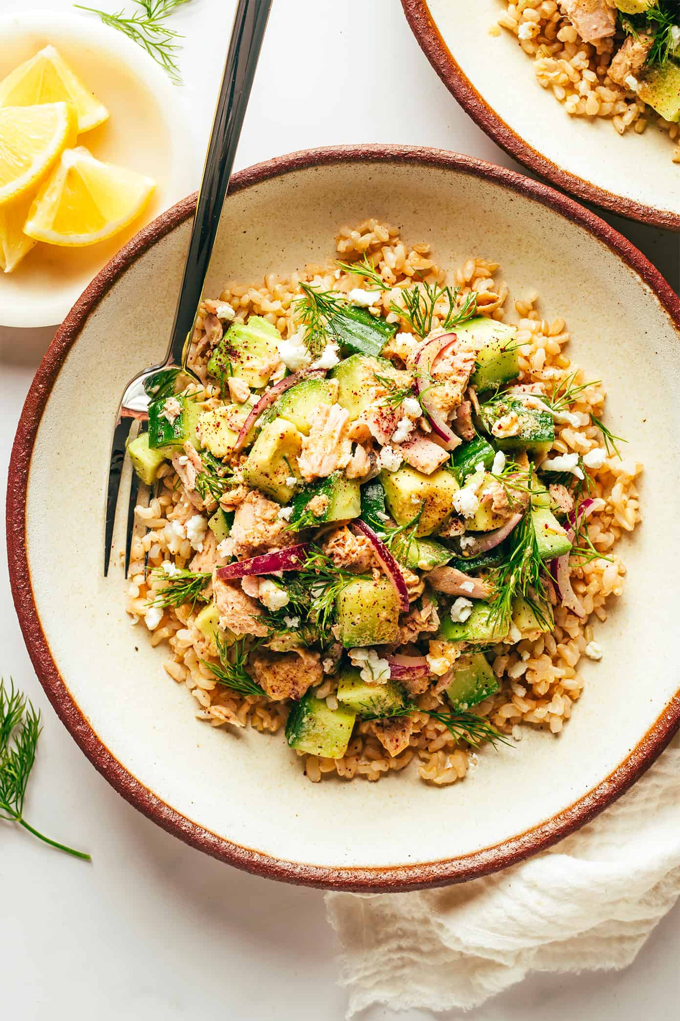 Tuna Avocado Brown Rice Bowls with Lemons