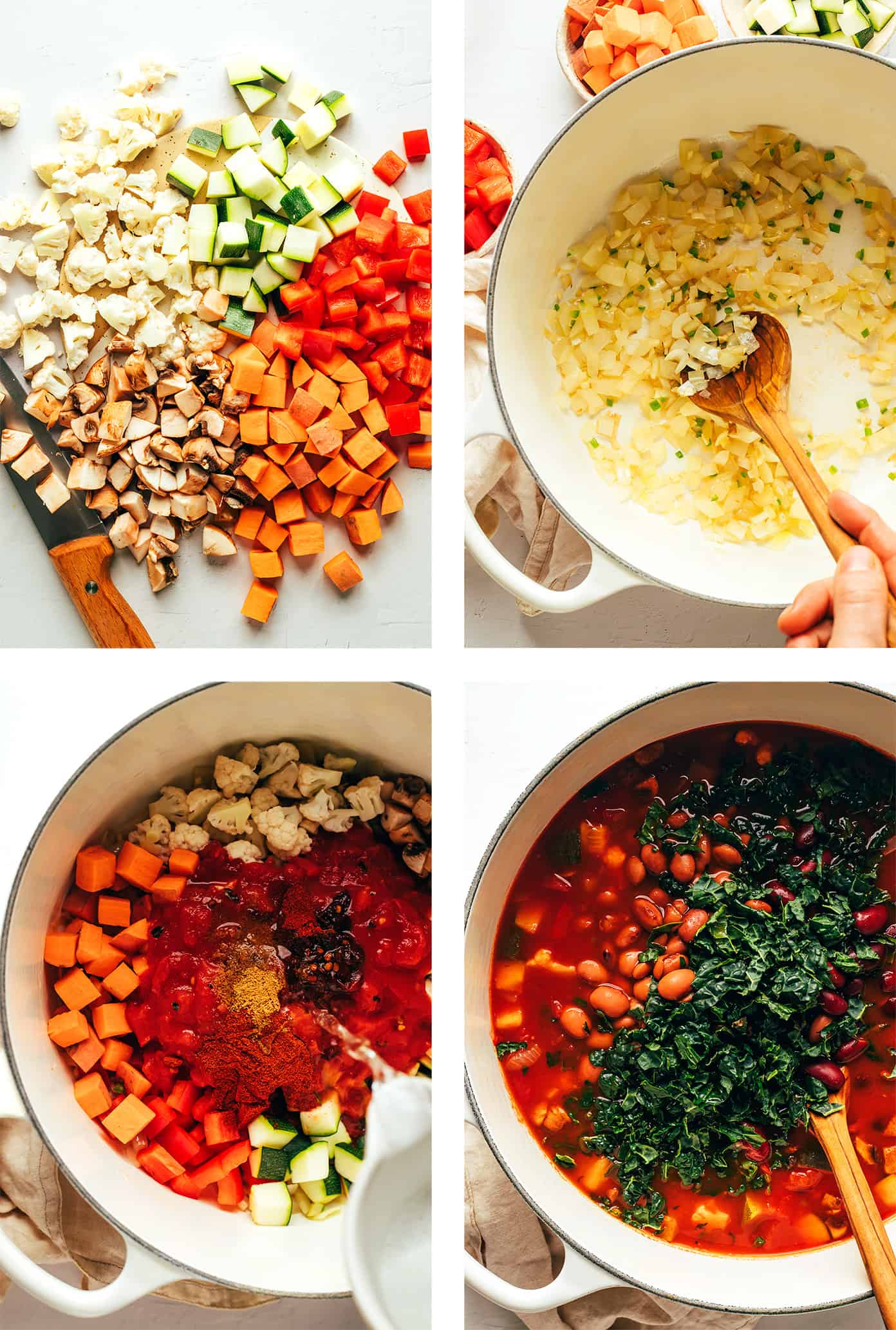 Step by step photos showing how to make vegetarian chili