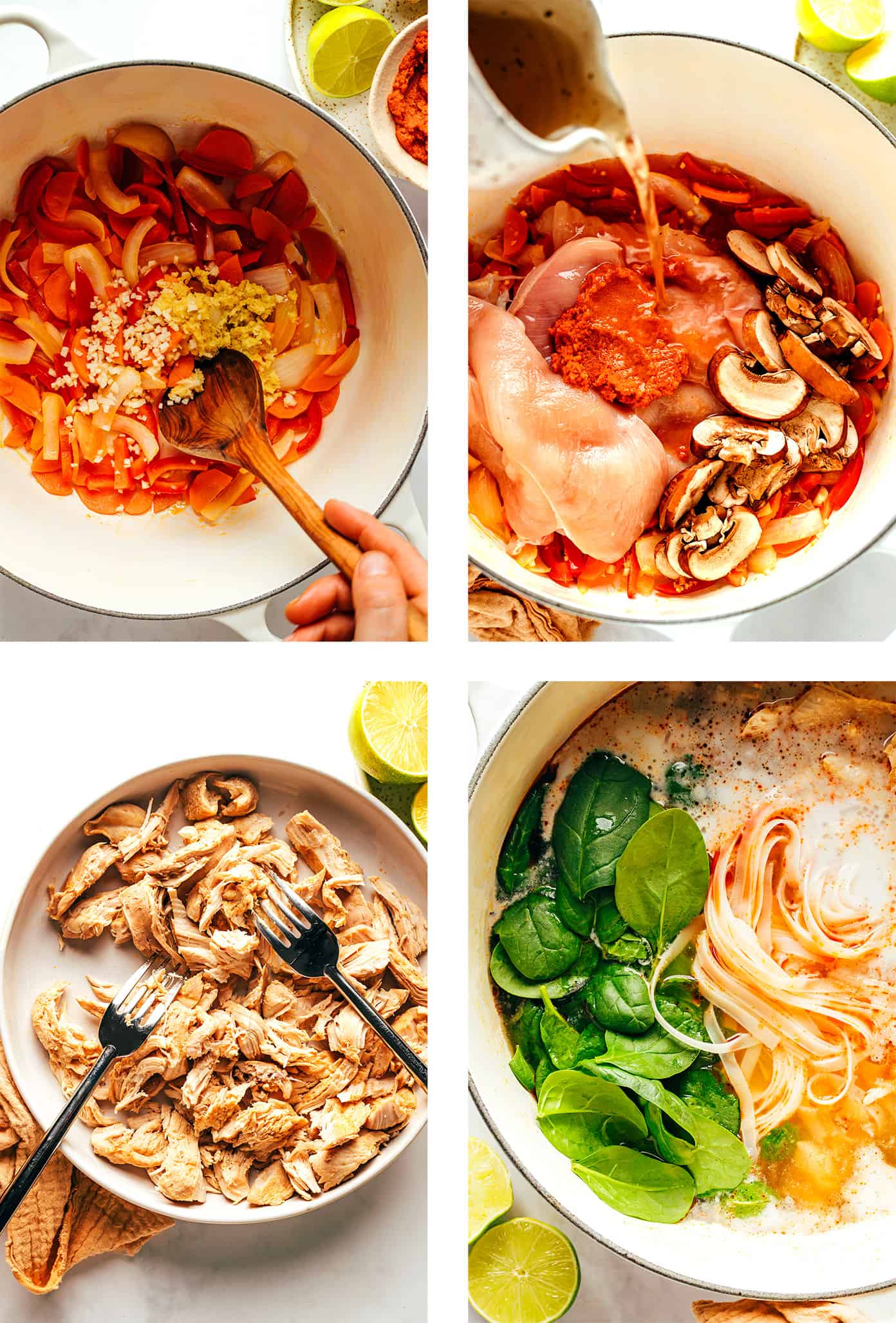 Step by step photos showing how to make Thai chicken noodle soup