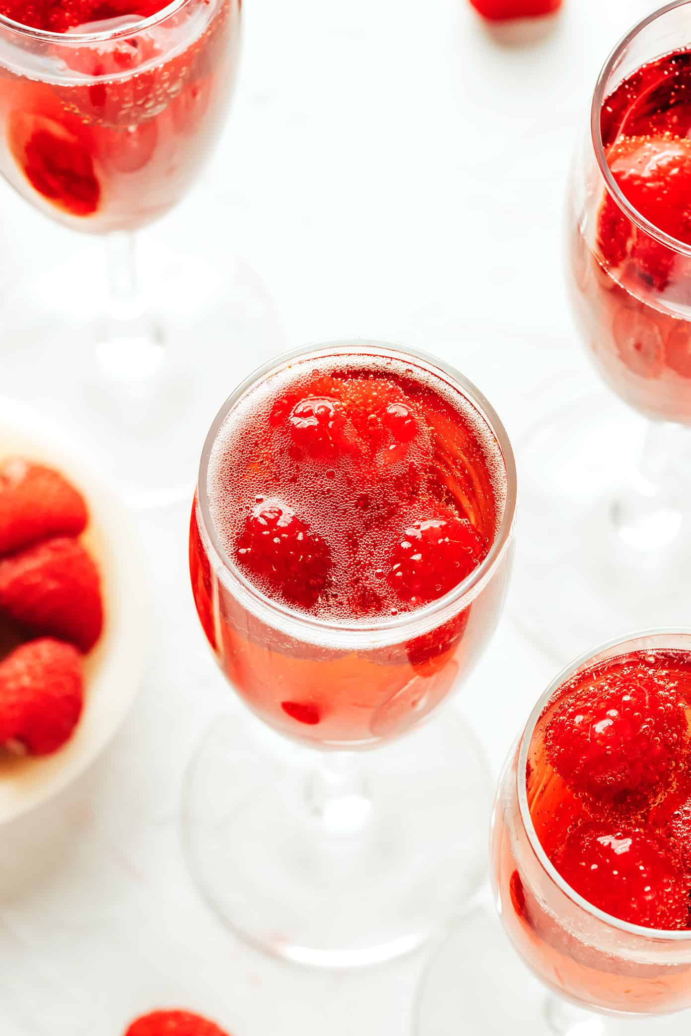 Closeup of kir royale drinks