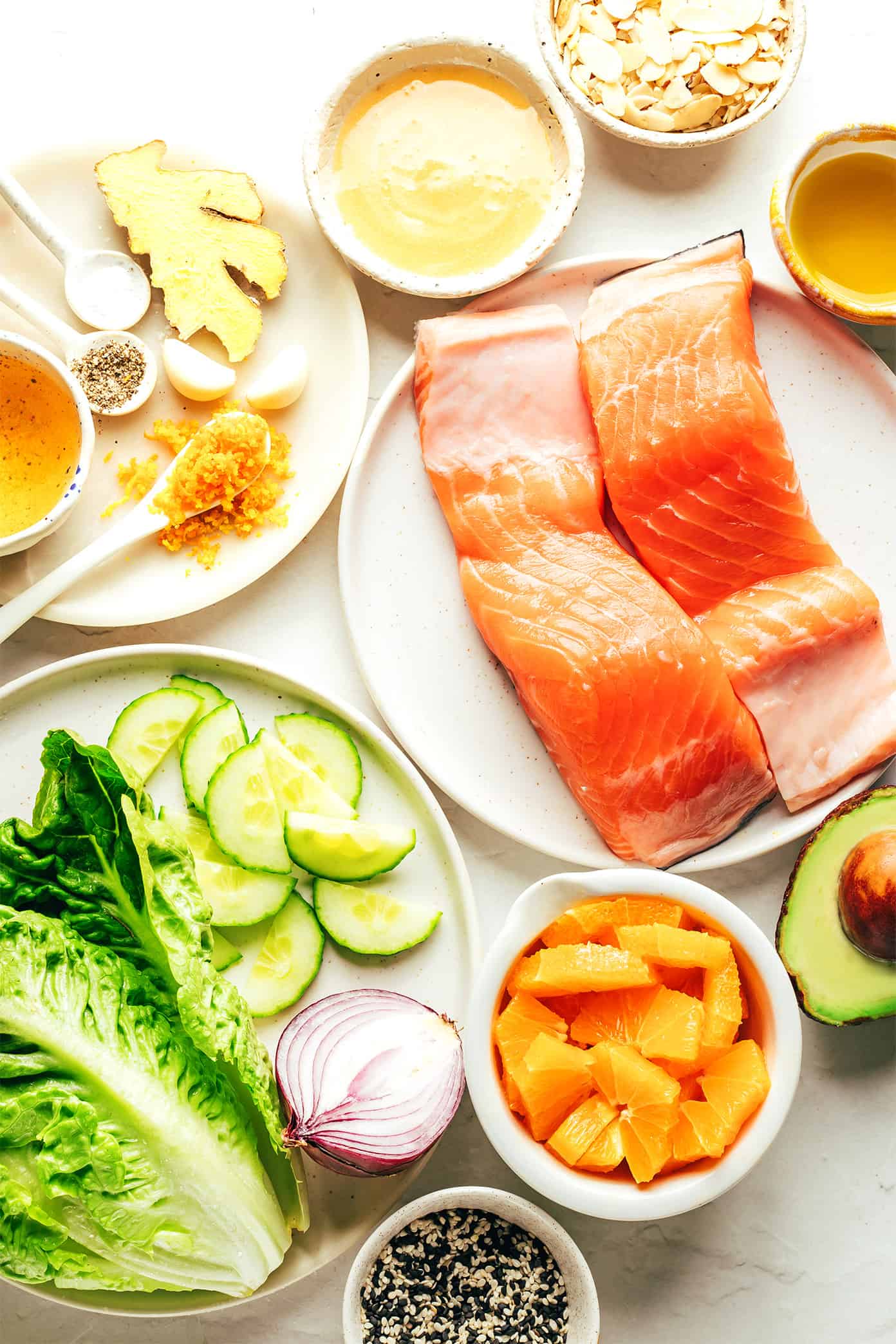 Orange salmon salad ingredients