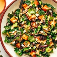 Sweet Potato Kale Avocado Salad with Chipotle Tahini Dressing