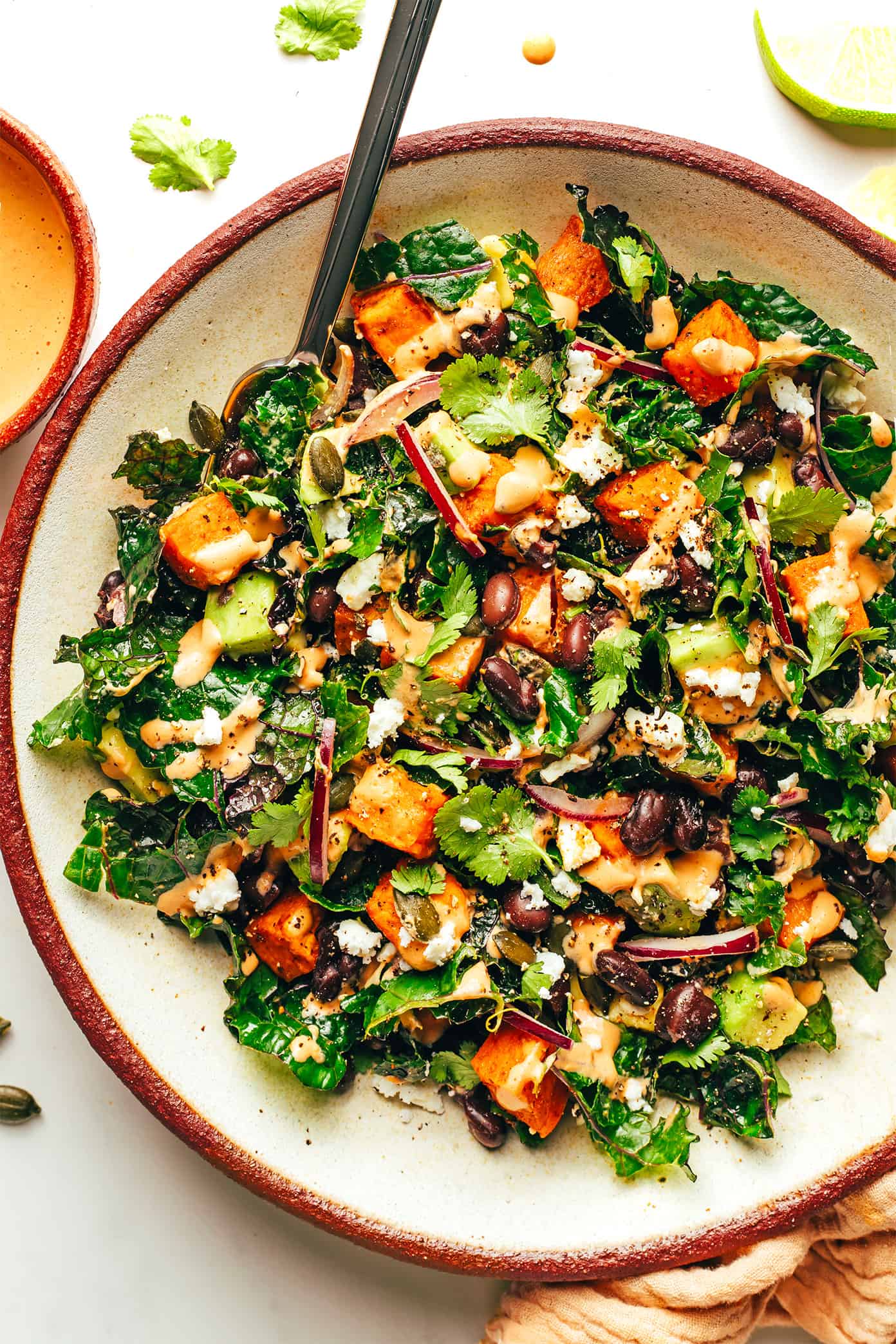 Sweet Potato Kale Avocado Salad with Chipotle Tahini Dressing