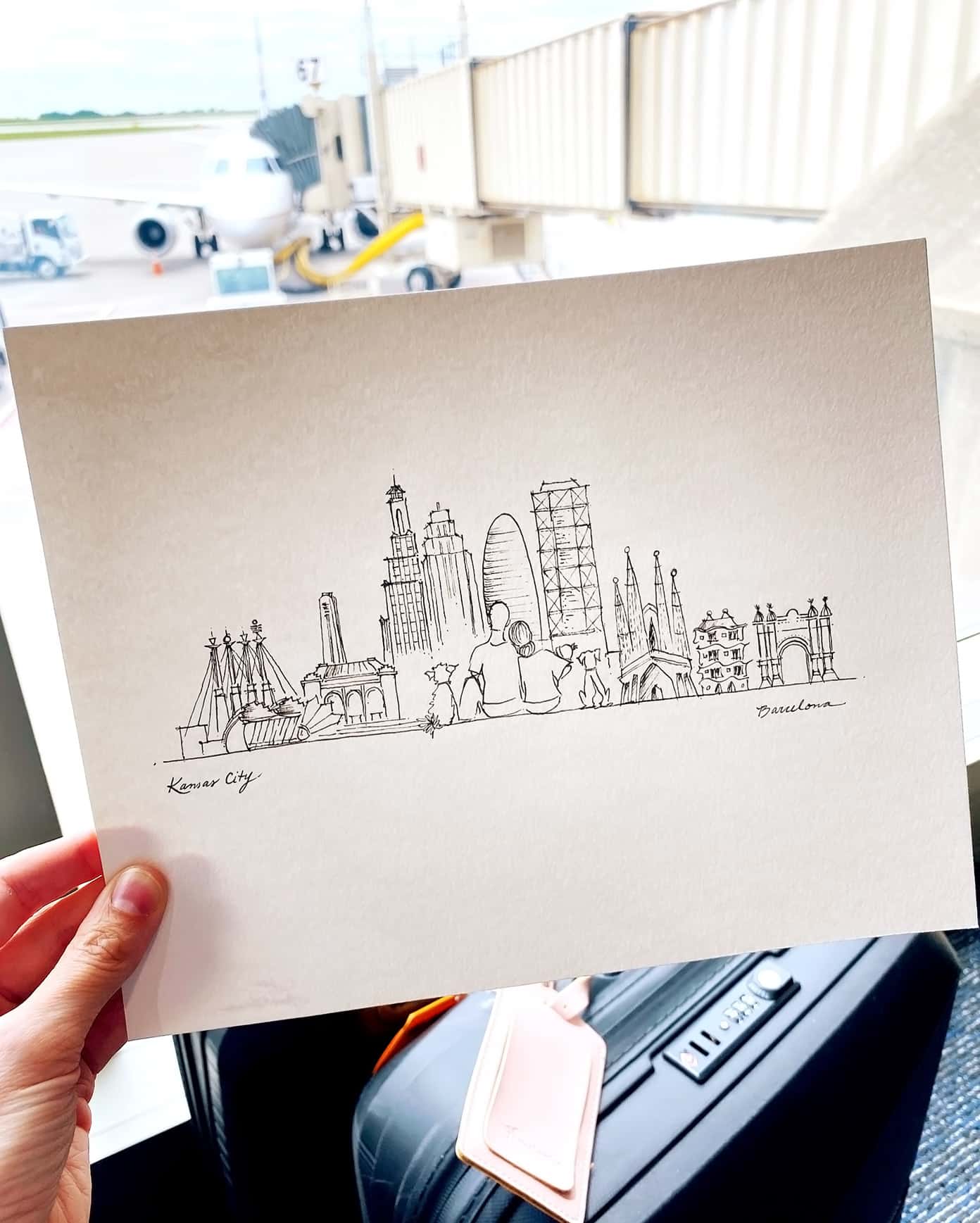 Beautiful drawing of Kansas City and Barcelona