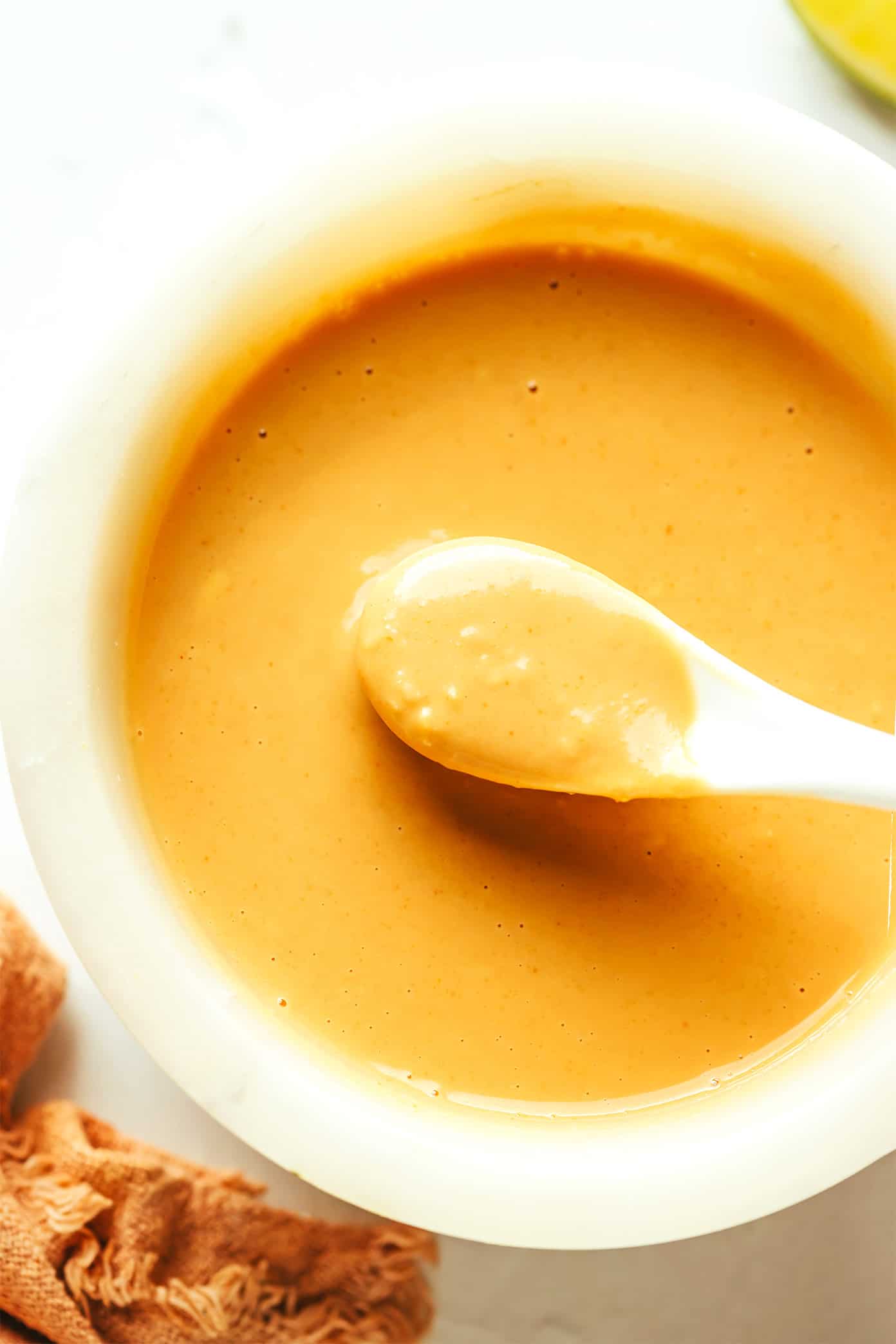 Peanut Dressing in bowl with spoon