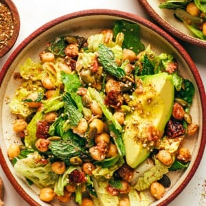Chickpea date and avocado salad in bowls
