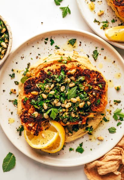 Cauliflower Steaks with Hummus and Gremolata