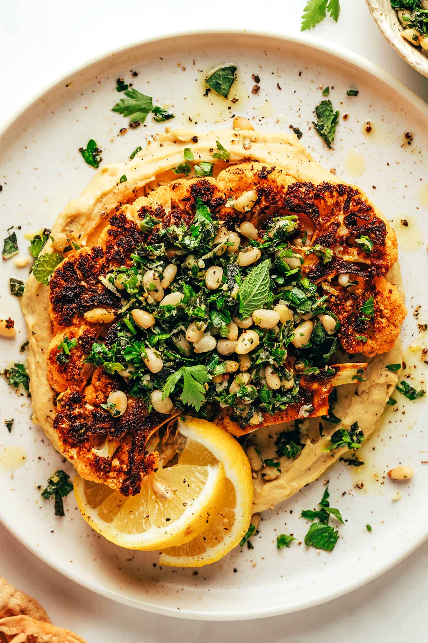 Cauliflower Steaks with Hummus and Gremolata