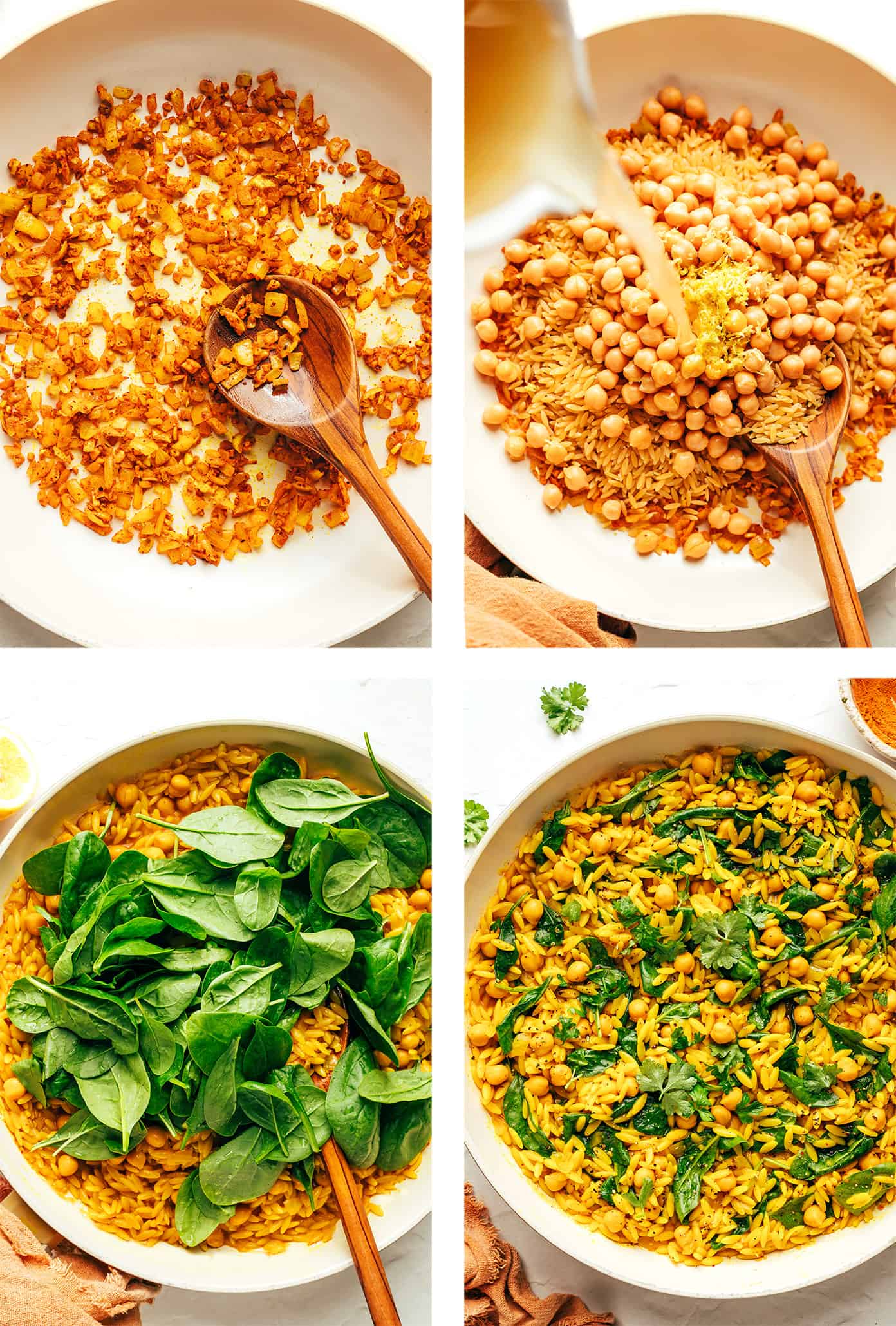 Skillet Orzo with Chick Peas and Spinach