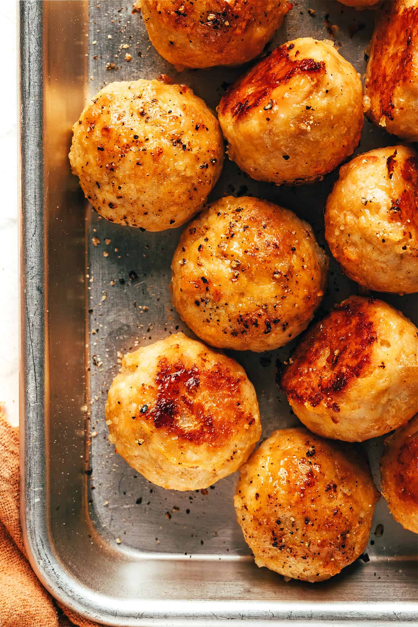 Baked chicken meatballs closeup