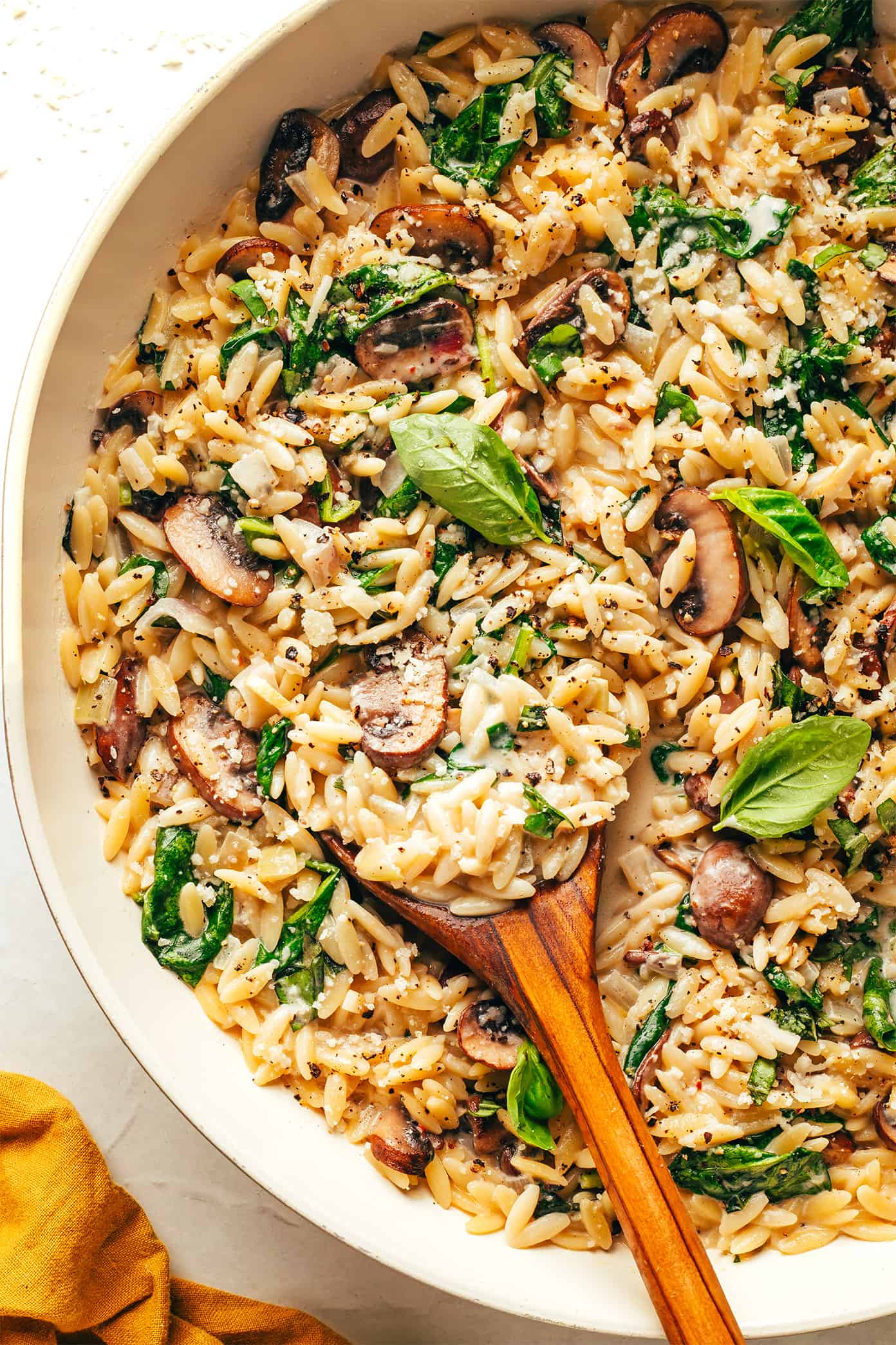 Creamy Garlic Mushroom Orzo | Gimme Some Oven