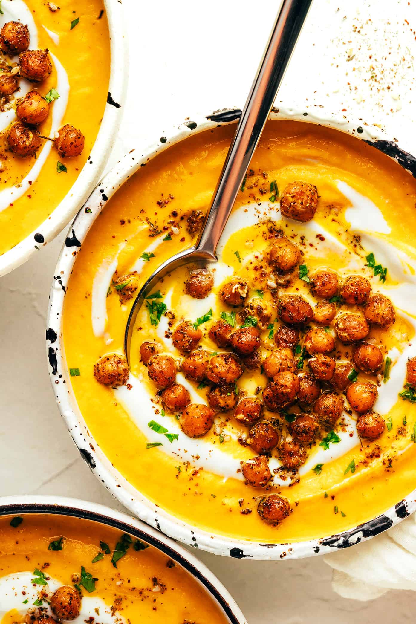 Roasted Carrot Soup with Za'atar Chickpeas