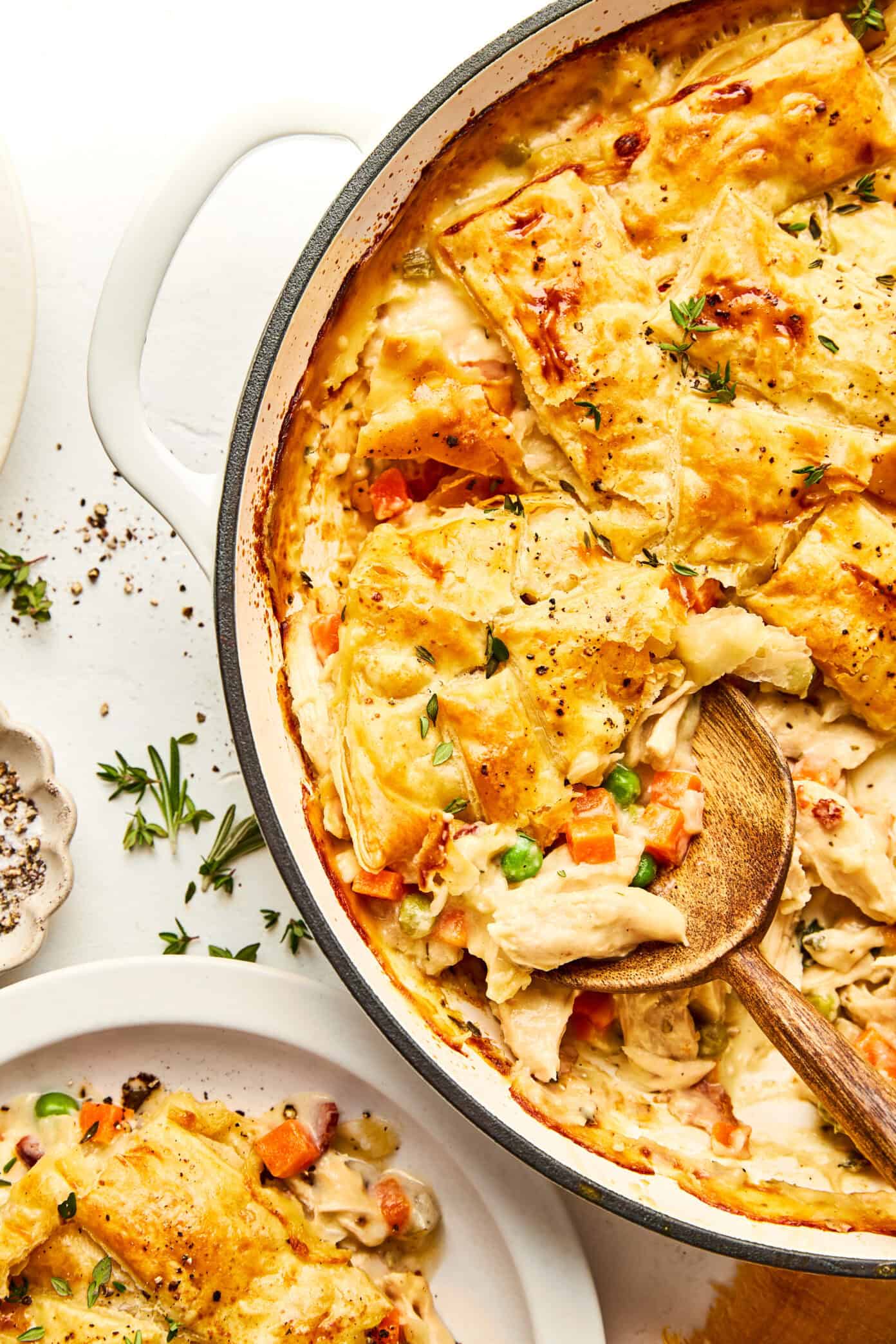 serving of puff pastry chicken pot pie