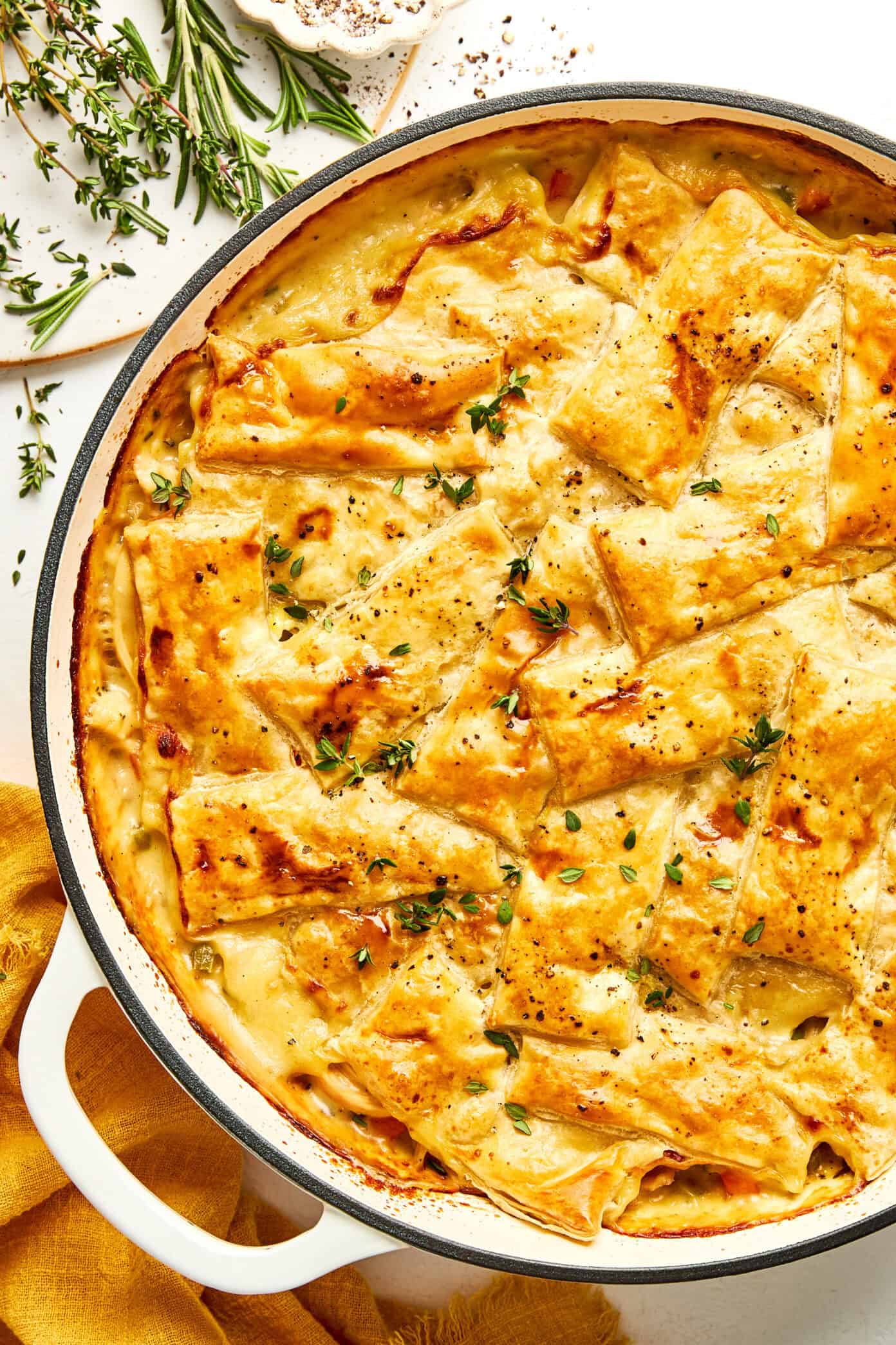 puff pastry chicken pot pie with herbs