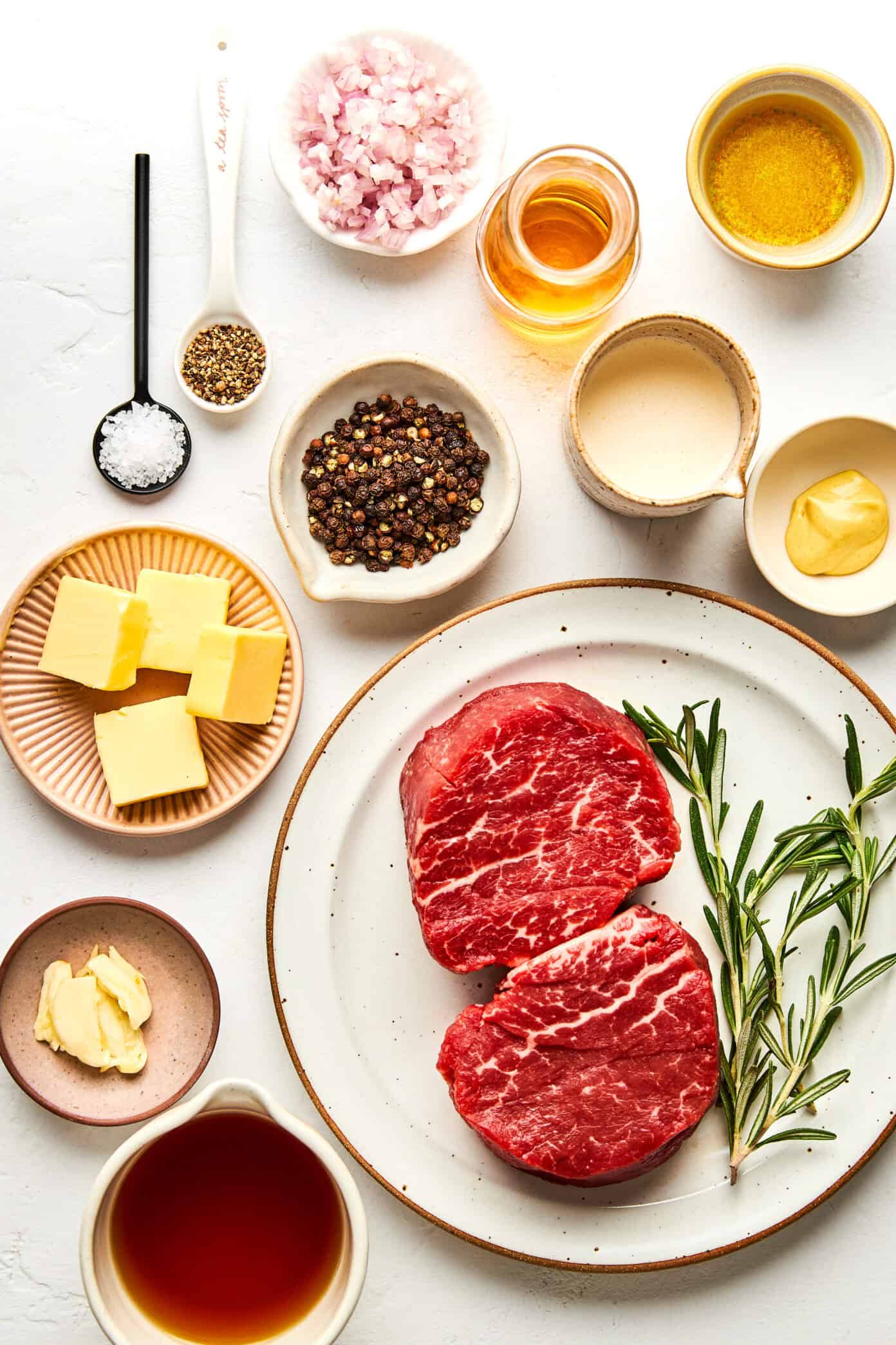 ingredients for filet mignon with peppercorn sauce