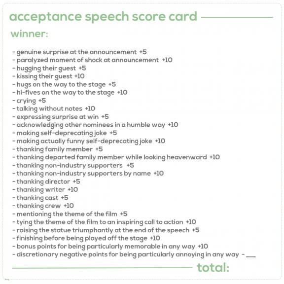 {random film-ness} The Acceptance Speech Score Card | Gimme Some Film
