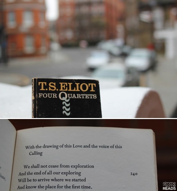 Holding T.S. Eliot's words on the street where he lived. | London 2013