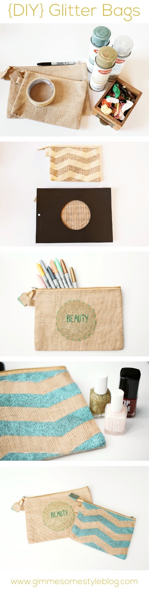 {DIY} Glitter Spray Paint Bag | www.gimmesomestyleblog.com