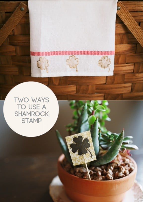 Here are two simple ways to use a shamrock stamp just in time for St. Patty's Day! | www.gimmesomestyleblog.com #stpatricksday #stamp #diy