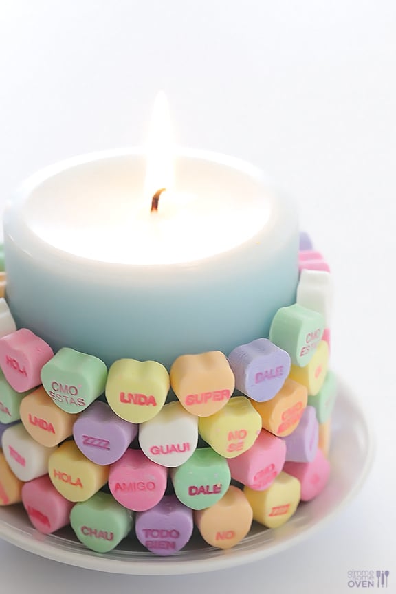 5-Minute DIY Conversation Heart Candles | gimmesomeoven.com/style