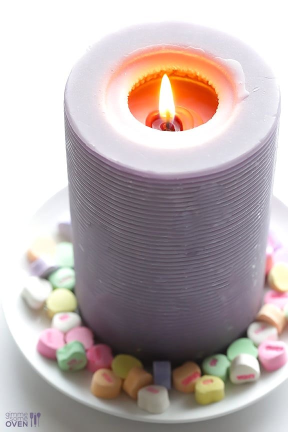 5-Minute DIY Conversation Heart Candles | gimmesomeoven.com/style